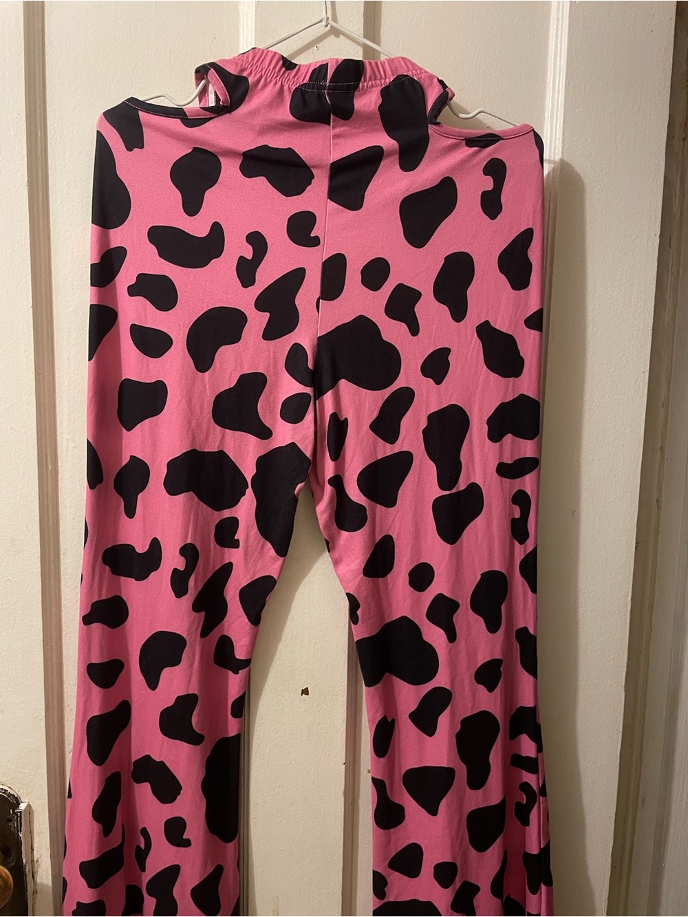 SHEIN Pink Leggings with Black Cow Spot Print